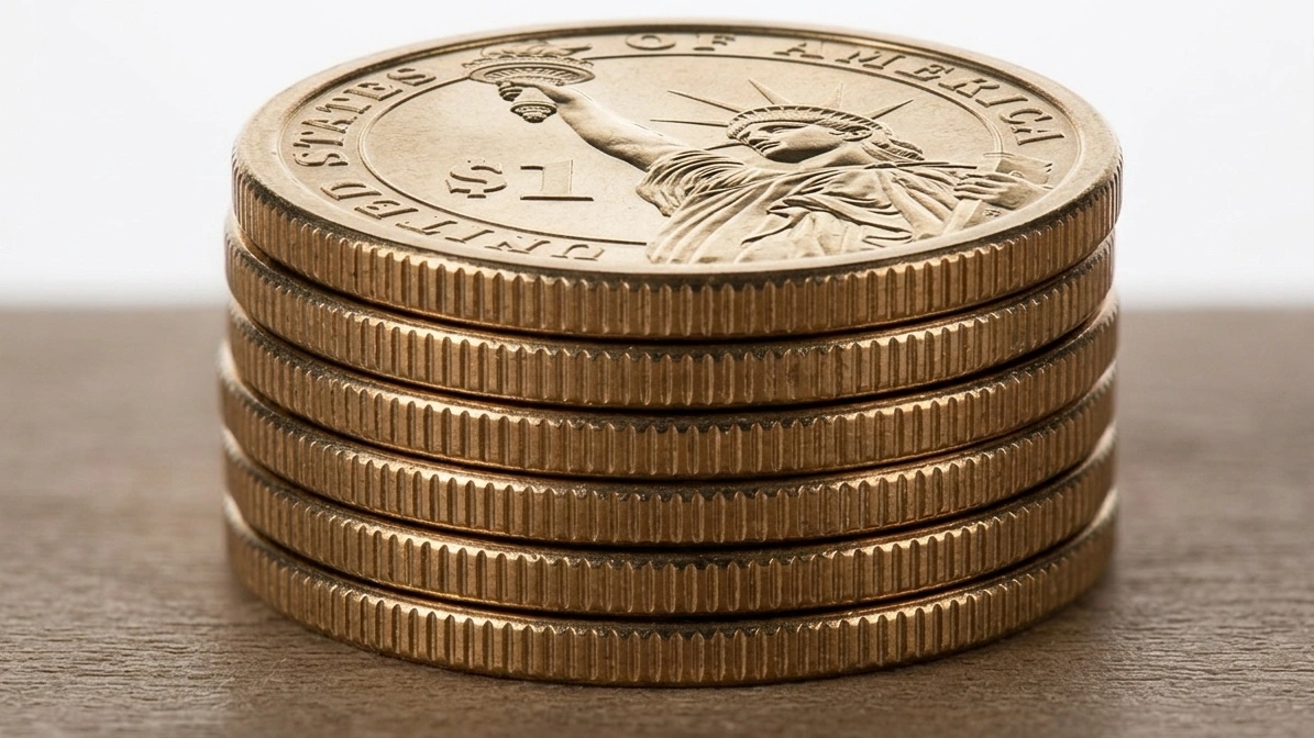 stacked Ulysses S. Grant dollar coins